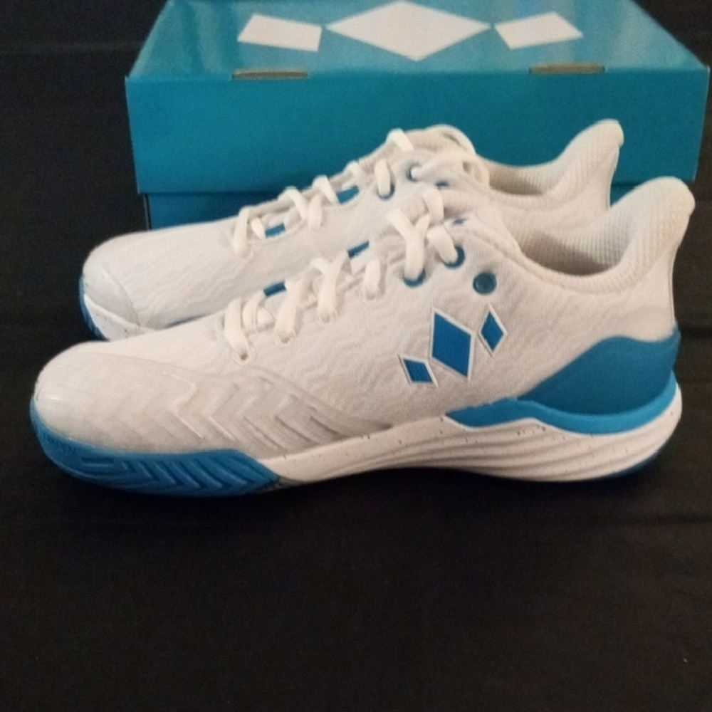 Women's DIADEM White and Blue Athletic Court Burst Shoes - Picture 6 of 9